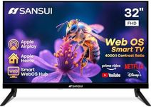 SANSUI 32 inch FHD Smart WebOS TV | Frameless Screen with chromecast Built in | 4000:1 Contrast Ratio|WebOS Hub with 2×8W Speakers & Apple HomeKit & Live TV| Support Airplay & WiFi & Bluetooth 5.2