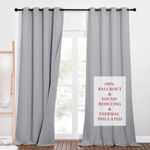 PONY DANCE Blackout Curtains for Bedroom - Soundproof Curtain with Removable black Lining Sunlight Block out Window Treatment Panels for Living room, Silver Grey, 2 Pcs, 52x95 Inch Drop