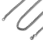 Youlixuess Style 4mm Titanium Stainless Steel Womens Mens Silver Wheat Chain Necklace 16" - 30"