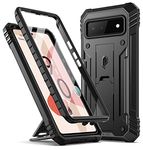 Poetic Revolution Case Compatible with Pixel 6 5G, Full Body Rugged Shockproof Protective Cover Case with Kickstand, Built-in Screen Protector Work with Fingerprint ID, Black