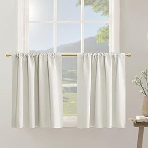 Thermal Insulated Cream Half Window Treatments Small Curtains for Sunroom 42 Inch Wide 36 Inches Length Light Blocking Ivory 2 Panels Rod Pocket Blackout Short Curtains Drapes for Kitchen Over Sink
