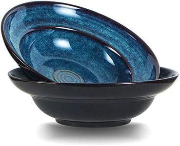 STE-CER Ceramic Pasta Salad bowl, 10" Wide Rim Soup Bowls, 48oz Deep Porcelain Pasta Plate,Set of 2,Large Serving Bowls for Kitchen,Microwave Safe(Starry Blue)
