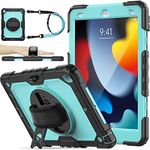 SEYMAC stock Case for iPad 9th/ 8th/ 7th Generation 10.2’’, Shockproof Case with Screen Protector Pencil Holder [360° Rotating Hand Strap] &Stand for iPad 10.2 inch 2021/2020/2019 (SkyBlue+Black)