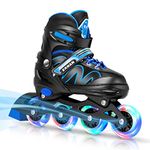 ERNAN Inline Skates for Kids Girls Boys Beginners. 4 Size Adjustable Size with Light up Wheels.Outdoor Roller Skates for Kids Beginner Ages 4-12, Men and Women (Blue, M)