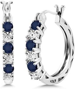 Gem Stone King 925 Sterling Silver Blue Sapphire and White Lab Grown Diamond Accent Hoop Earrings For Women (0.83 Cttw, 22MM = 0.85 Inches Diameter)