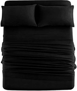 DAN RIVER Jersey Knit Sheets - All Season, Soft, Cozy Queen Jersey Sheets. T-Shirt Sheets. Jersey Cotton Sheets. 4 Piece Heather Cotton Jersey Bed Sheet Set. (Queen, Black)