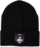 Kuromi Purple Circle Black Cuffed Embroidered Logo Knitted Beanie