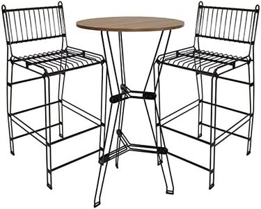 Sunnydaze 3-Piece Steel Wire Bar Table and Chairs Set with Faux Woodgrain Tabletop - Black