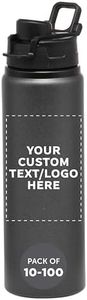 DISCOUNT PROMOS Custom Aluminum Water Bottles Snap Lids 25 oz. Set of 10/50/100 Personalized Bulk Pack Reusable for Gym Hiking Cycling School - Charcoal