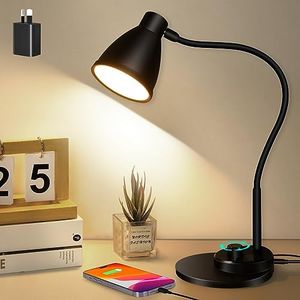 Eocean LED Desk Lamp, Dimmable Beside Table Lamp with USB Charging Port, Rotary Switch Study Lamp with Intelligent Induction Auto, Flexible Gooseneck Reading Light for Home Office, 3 Color Modes