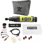 Rotary Tool Kit Bundle with Ryobi Lithium Rotary Tool, 15 Piece Accessories and Buho Zipper Pouch - Cordless Convenience, Quick-Change Collet, 2.0 Ah USB Battery and Charging Cable