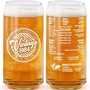 40th Birthday Gift For Men - Birthday Beer Gifts 20 Ounce 2-Sided Beer Can Glass (1 Count) - Vintage Glass for a 40 Year Old - Funny Glass Gift for His or Her 40th Birthday - Anniversary Party (1984)