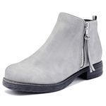 Ataiwee Women's Ankle Boots, Ladies Fashion Chunky Heel Short Booties With Side Zipper.(2304001,GR/PU,9.5)