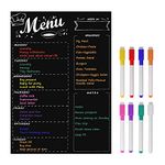 MoKo Magnetic Menu Board for Kitchen Fridge with 8 Color Chalk Markers, 16"x12" Dry Erase Weekly Meal Planner and Grocery Shopping List Notepad Chalkboard for Refrigerator - Black