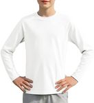Boys Athletic Shirts Long Sleeve, Active T-Shirt Moisture Wicking Crewneck Dry Fit Tee Outdoor Running Tshirt(White,14-16)