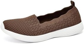 poemlady Women's Slip on Loafer Shoes - Mesh Casual Ballet Flat Nurse Walking Sneakers Knit Round Toe Casual Low Wedge Wide Shoes, B/Dark Brown, 10