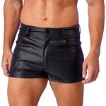 FEESHOW Mens Adult Shiny Latex Leather Shorts Pockets Mid Waist Boxer Shorts Hot Pants for Clubwear Black A 4XL
