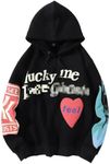 WINKEEY Unisex Lucky Me Ghosts Sweatshirt Rapper Long Sleeve Hip Pop Hooded Hoodie for Women, 2black, Medium