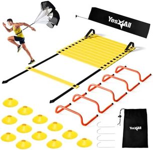 Yes4All Speed Training Equipment Set: 15ft Agility Ladder, Resistance Parachute, 5 Agility Hurdles, 12 Disc Cones with Carry Bag/Strap