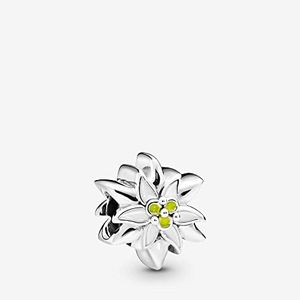 Pandora Dije con diseño de Flor de las nieves de plata de ley con esmalte blanco y amarillo