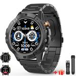 Military Smart Watch for men with calls,1.52'' round HD display sport Fitness tracker with HR Monitor Ai Voice Assistant 1ATM waterproof,100+ Sport modes smartwatch with Steel straps for Android IOS