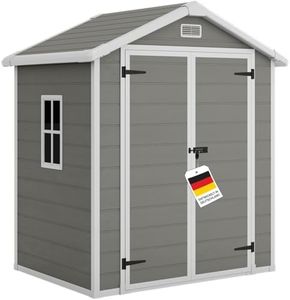STEELSØN Novara Gerätehaus – Gartenschuppen mit Satteldach & Fenster – Gartenhaus 210x134x182 cm (HxTxB) – Geräteschuppen aus Kunststoff in Grau – Gartenhütte wetterfest & rostfrei – Schuppen