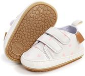 BABSMULY Baby Boys Girls Shoes Non-Slip Rubber Sole High-Top PU Leather Sneakers Infant First Walking Shoes Toddler Crib Shoes Newborn Loafers Flats.(White-Pink, 6-12 Months)
