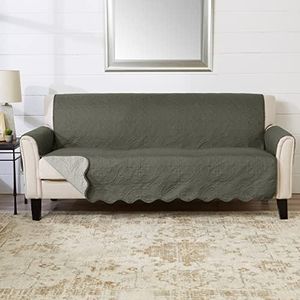 Great Bay Home Medallion Stitched Solid Furniture Protector Stain Resistant Durable Furniture Protector Elenor Collection (Sofa, Sage Green/Light Gray)