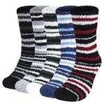 Justay Comf 5 Pairs Mens Fluffy Slipper Socks High Elasticity Winter Super Warm Bed Socks, Silver6, One Size