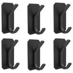 PMMASTO Towel Hook Self Adhesive Hooks Heavy Duty Stick on Wall Aluminum - Shower Hooks,Door Hooks,Robe Coat Hook for Hanging - Wall Hooks for Kitchen Bathroom Toilet 6 PC(Black)