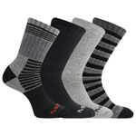 Merrell Unisex Men's and Women's Thermal Hiking Crew Socks - Unisex 4 Pair Pack - Arch Support Band and Wool Blend, Black Assorted, S/M (Men's 5-8.5 / Women's 5-9.5)