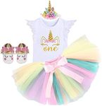 IZKIZF Newborn Girls 1st Birthday Cake Smash Bodysuit Tutu Skirt Dress Unicorn Headband Shoes 4Pcs Outfits White