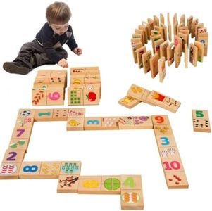 Meifannao Dominoes Set Kids Toys- Wooden Number Matching Game, Double Educational Learning Toy, Preschool Learning Toys, Jigsaw Puzzles for 3 4 5 6 Years Old Christmas