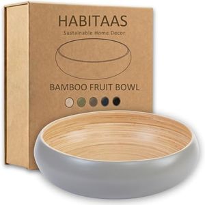 HABITAAS Fruit Bowl For Kitchen Counter, Decorative Bowl, Large Serving Bowl Or Fruit Basket For Kitchen Spun Bamboo (Gray)