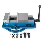 VEVOR 5 Inch ACCU Lock Down Vise Precision Milling Vice 5 Inch Jaw Width Drill Press Vise Milling Drilling Machine Bench Clamp Clamping Vice with 360 Degree Swiveling Base CNC Vise, Grey and Blue