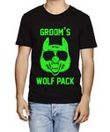 Caseria Men's Round Neck Cotton Half Sleeved T-Shirt with Printed Graphics - Groom Wolf Pack (Black, XL)