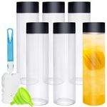 6Pcs 400ml /13.5Oz Plastic Juice Bottles, Empty Reusable Bottles with Caps, Funnel and Brush Clear Plastic Water Bottle Storage Bottles Smoothie Bottle for Storing Homemade Beverages, Milk, Water