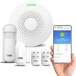 【OSI WIRELESS WIFI SMART HOME SECURITY MINI ALARM SYSTEM - 5 PIECE】DIY Home Wi-Fi Alarm Kit with Motion detector,Notifications with app,door/window sensor, siren,Compatible with Alexa,NO Monthly Fees