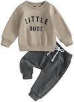 MoccyBabeLee Toddler Baby Boy Fall Winter Clothes 2Pcs Set Letter Print Pullover Sweatshirt Pants Trousers Outfits Tracksuit Newborn 6 Months 12 Months 18 Months 24 Months 2T 3T (Khaki, 12-18 Months)