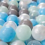 KiddyMoon Soft Plastic Play Balls For Children 100 Balls/6Cm-2.36In Colourful Made In EU, Pearl/Grey/Transparent/Baby Blue/Mint