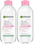Garnier Micellar Cleansing Water, Gentle face Cleanser & Makeup Remover, Fragrance-Free, Vegan Formula, Suitable For All Skin Types, Even Sensitive, Skin Active, 400ml (Pack of 2)