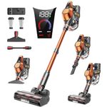 Fieety Cordless Vacuum Cleaner 45Kpa/550W, 60 Mins Stick Vacuum, Color Display, Anti-Tangle Powerful Vacuum Cleaner, 1.5L Dust Cup, Upright Vacuum Cleaner for Pet Hair, Hard Floors, Carpets (Orange)