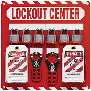 ACCUFORM SIGNS KST814 Lockout Store-Board with Kit, 6-Padlock, 14-Inch Length x 14-Inch Width, Aluminum, Red/White