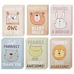 VNS Creations Fun Animal Pun Kids Funny Thank You Cards - Baby Boy Card - Pack of 30 with Envelopes and Stickers - Mini Love Notes - Ideal for Children's Birthdays - Teacher Appreciation - baby animal