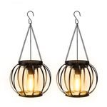 BUCASA Solar Lights Outdoor Garden, 2 Pack Metal Solar Lanterns Outdoor with Chain and Hook, Hanging Garden Solar Lights with Auto On Off Waterproof Garden Ornaments for Yard Pathway Patio