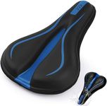 Simpeak Comfortable Exercise Bike Seat Cover,Waterproof Gel Padded Bike Seat Cushion, Bicycle Seat Cushion Cover, Comfort Gel Saddle Pad for Men Women Road Bike,MTB Mountain Bike (Black/Blue)