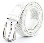 Braided Canvas Woven Elastic Stretch Belts for Men/Women/Junior with Multicolored, White, 36-38W Large