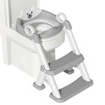 Potty Training Toilet Seat, 2 in 1 Potty Training Seat Adjustable Toddlers Potty Toilet Trainer with Steps Non Slip Handle & Soft Cushion Foldable Travel Toddler Toilet Seat for Kids Boys Girls, Grey