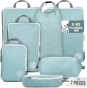 Large Packing Cubes for Travel-Extra Large Compression Luggage Organizers 7 Piece Set-Ultralight, Expandable/Compression Bags for Clothes by TRIPPED Travel Gear (DustyTeal/White)