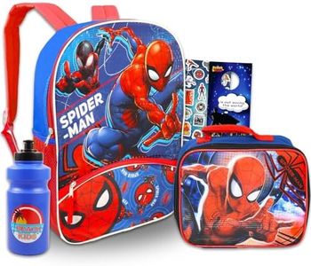 Marvel Spiderman Backpack With Lunch Box ~ 5 Pc Back to School Bundle With 16" Spiderman School Bag For Boys, Girls, Kids, Lunch Bag, Water Bottle, And More, Marvel Backpack With Lunch Box, spiderman